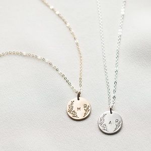 Floral Letter Minimalist Simple Initial Boho Silver Personalized Gift Ne…